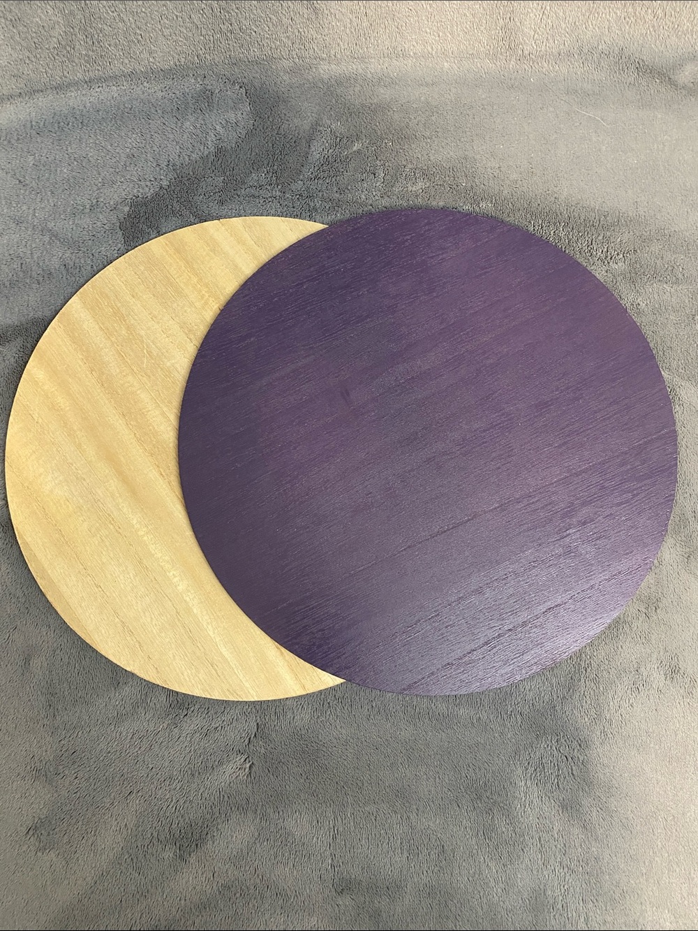 2pc. Round Wooden Circle Plaque - Purple and Natural Wood
